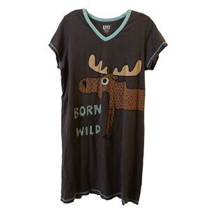 Lazy One Women's "Born Wild" Nightgown Moose Print S/M 100% Cotton #I-1